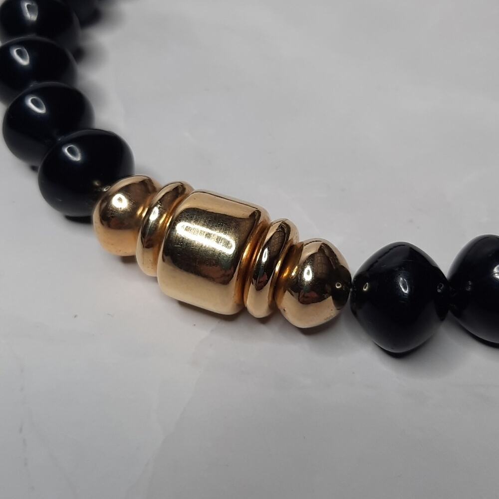 Black Beaded Necklace Gold Tone Accents - Picture 2 of 5